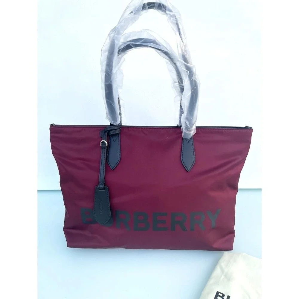 Burberry LL MD Nylon and Leather Tote Bag, in Dark Red, Made‎ in Italy